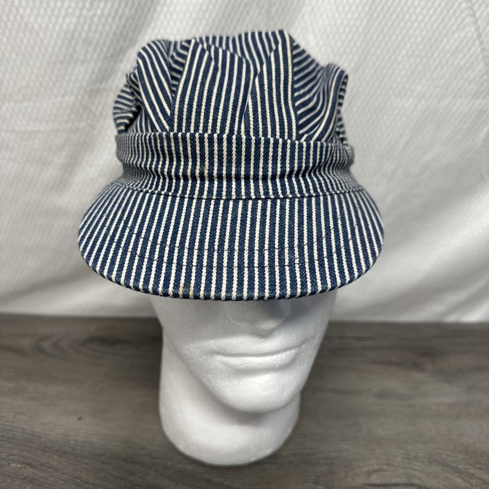 Retro Train Youth Child Conductor Hat Blue Striped Fitted Train Hat Retro Trains